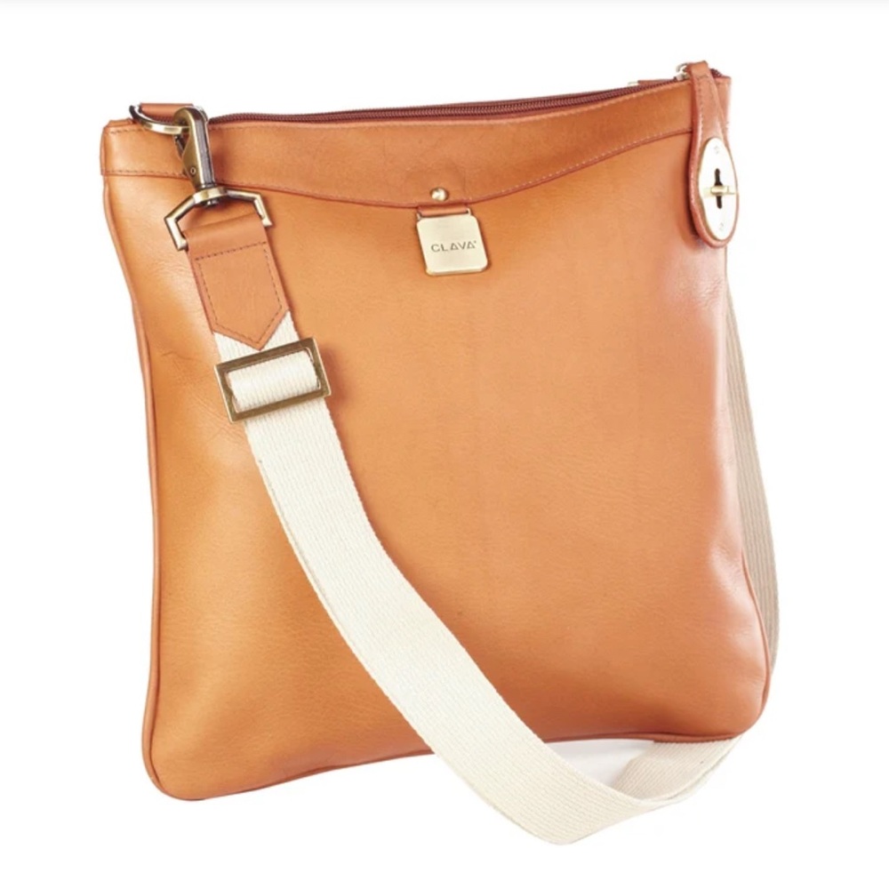 CLAVA Tan Leather Turnlock Cross Body bag
